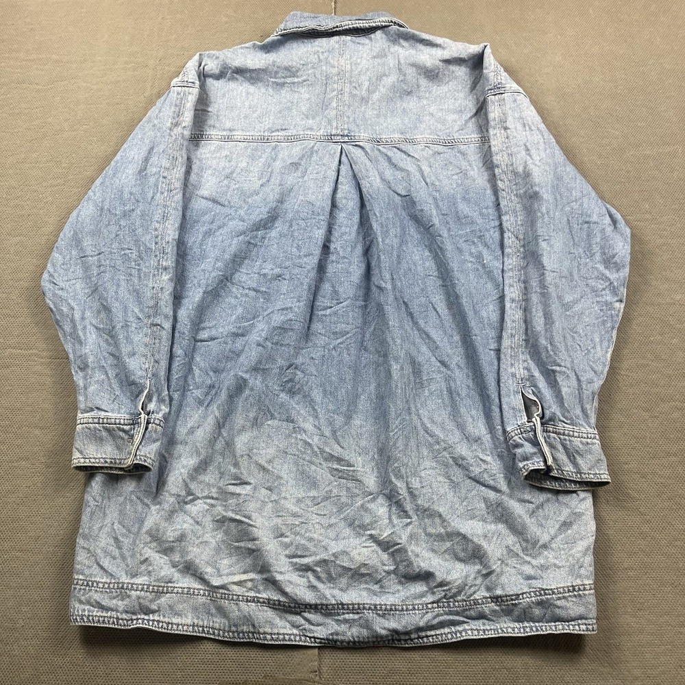 Free People Jacket Womens Medium Blue Denim Long Chore‎ Coat Button Henley Dress - Picture 6 of 14